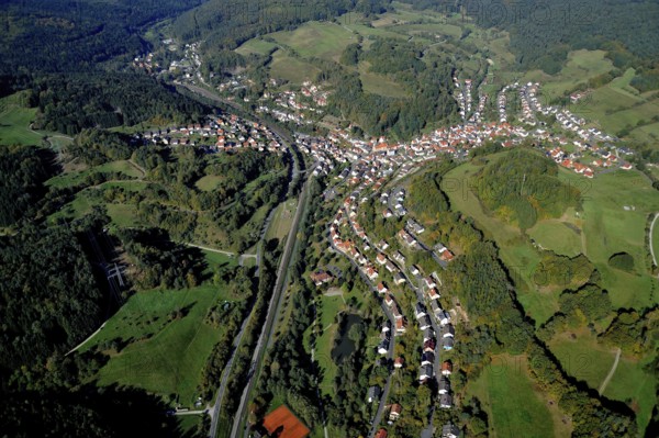 Aerial view of Heigenbrücken in the Spessart, district of Aschaffenburg