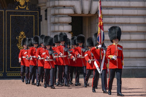 Ceremony of Changing the Guard on the forecourt of Buckingham Palace, London, United Kingdom, Europe