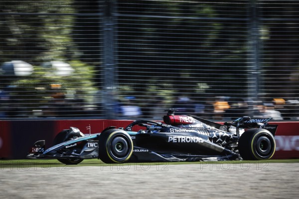 MELBOURNE, AUSTRALIA, MARCH 22: George Russell of Great Britain drives the Mercedes AMG Petronas F1 Team W15 during second practice in the 2024 Australian Grand Prix at Albert Park in Melbourne, Australia, Oceania