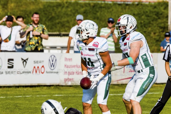 German Football League, Schwäbisch Hall Unicorns, Ingolstadt Duke in the Optima-Sportpark Shwaebisch Hall on June 17.2023 Germany, WR # 11 Caleb Schweigart
