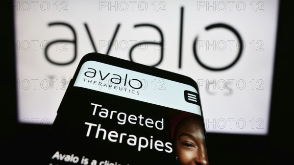 Stuttgart, Germany, 04-28-2024: Smartphone with webpage of US biotechnology company Avalo Therapeutics Inc. in front of business logo. Focus on top-left of phone display, Europe