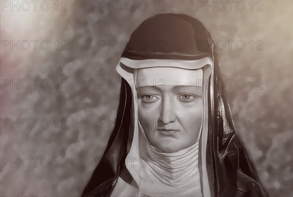 Figure of Hildegard of Bingen, Sibyl of the Rhine, 1098 – 1179, German Benedictine abbess and polymath, digitally edited