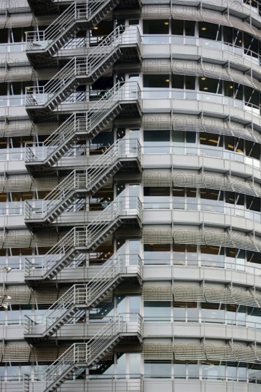 An accessible external staircase on a metal office building