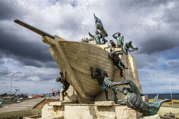 Monumento A Tripulantes Galeta Ancud, Monument to the crew members of the schooner Ancud 1843, Magellan Strait, Punta Arenas, Patagonia, Chile, South America