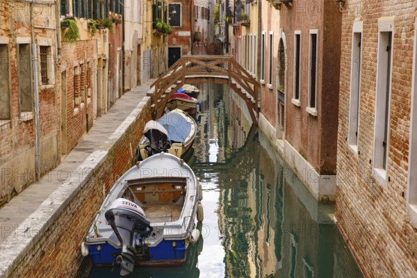 Vintage buildings along the canal in Venice, Italy, Europe