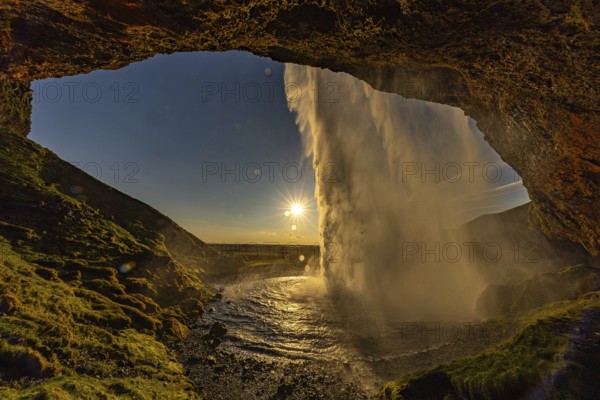Behind Seljalandsfoss, south coast, Iceland, Europe