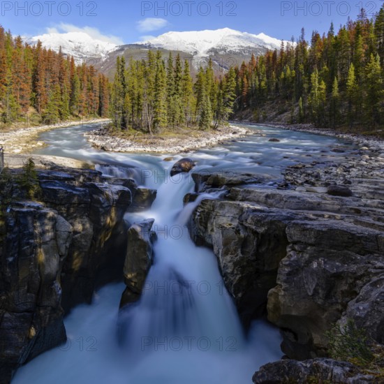 Beautiful autumn landscape scene in mountain in background in Jasper National Park west Canada