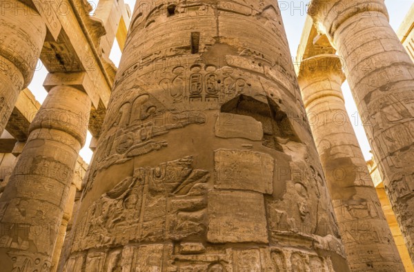 Sunlight over great columns of Karnak Temple in Luxor, Egypt, Africa