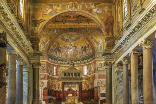 Basilica of Our Lady in Trastevere is a titular minor basilica, one of the oldest churches of Rome, Italy. Interior of the church
