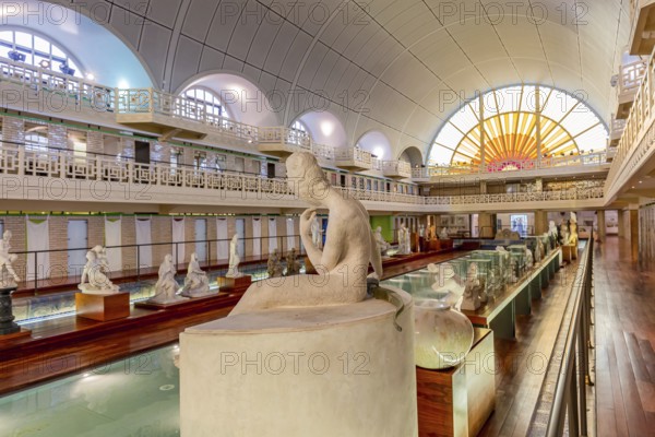 ROUBAIX, FRANCE, JUNE 14, 2024 : interiors Art Deco decors and sculptures of the olympic swimming pool La Piscine, built year 1927 by the Lille architect, Albert Baert