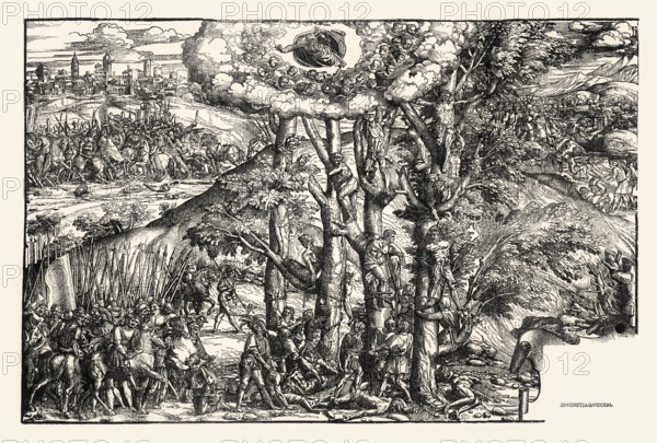 Lucantonio degli Uberti, The Martyrdom of the Ten Thousand Christians on Mount Ararat, c.1515-20, after Michelangelo, digitally edited
