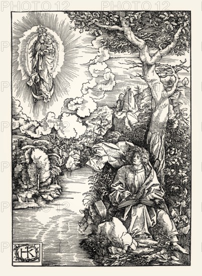 Vision of John on Patmos, Book of Revelation, by Hans von Kulmbach, 1516, facsimile of the 19th century