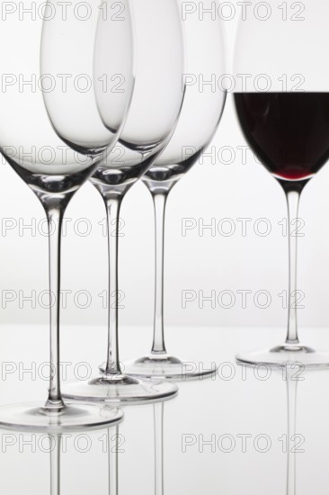 Four glasses of wine and on the white background