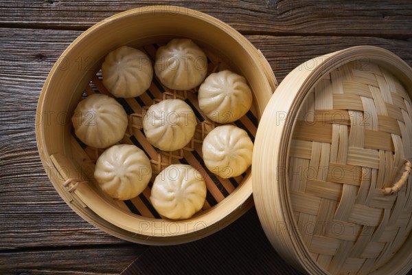 Steamed pork buns recipe in bamboo steamer asian food