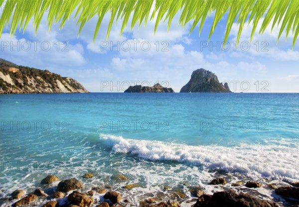 Es vedra island of Ibiza view from Cala d Hort in Balearic islands