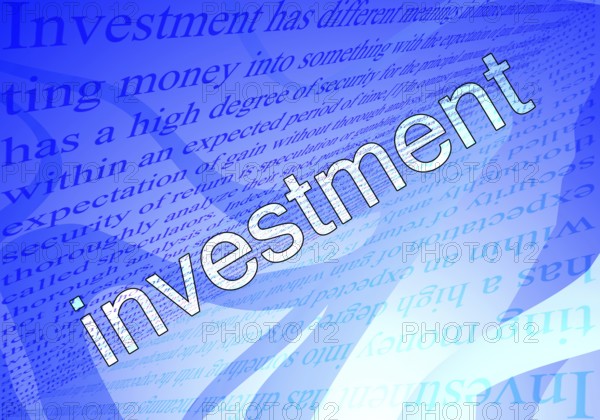 Text investment and blue background wth texts