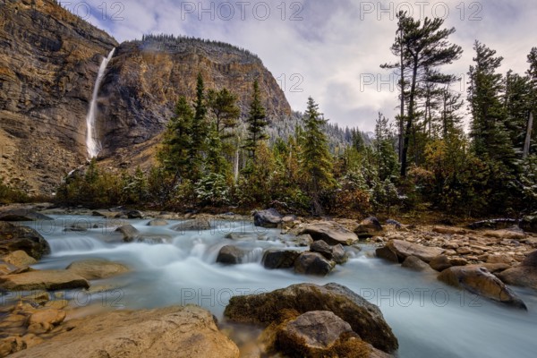 Beautiful autumn landscape scene in mountain in background in Yoho National Parkwest Canada