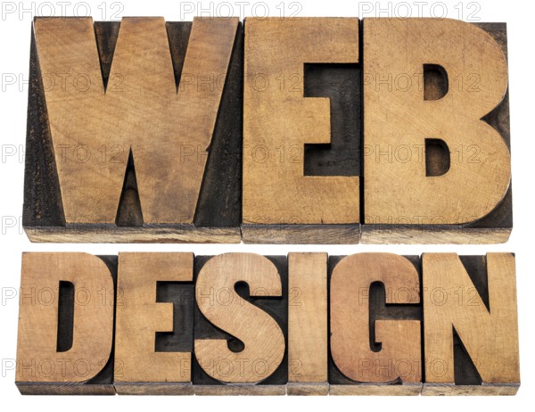 Web design - isolated text in letterpress wood type printing blocks