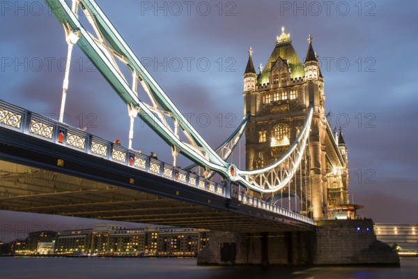 London Tower bridge on sunset illuminated with different colors