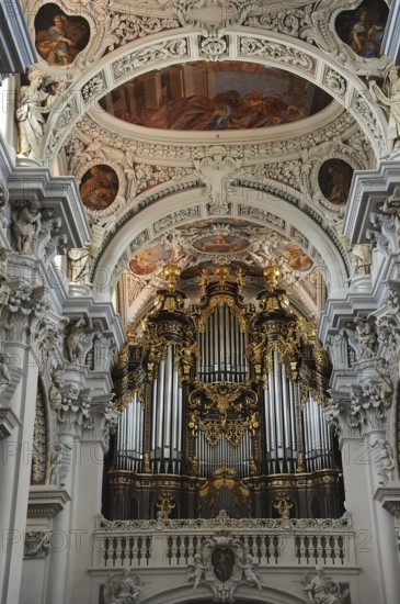 Interior view of St Stephen's Cathedral with organ in Passau