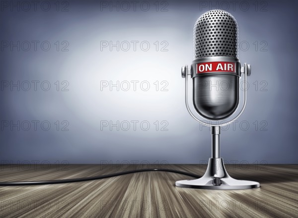 3D rendering of a microphone with an on air icon