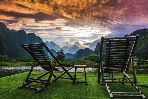 Trang An, a scenic area near Ninh Binh, Vietnam inscribed as a UNESCO World Heritage Site in 2014
