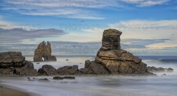 A long exposure view of the Playa de Portizuelo beach on the Costa Verde of Asturias