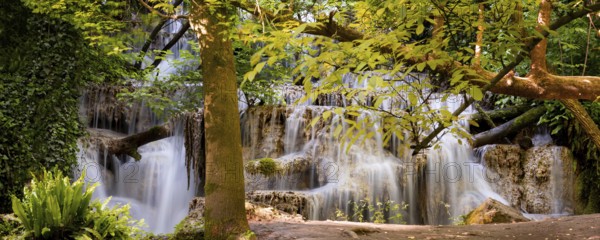 Krushuna waterfalls water terraces, the biggest travertine cascade in Bulgaria, banner