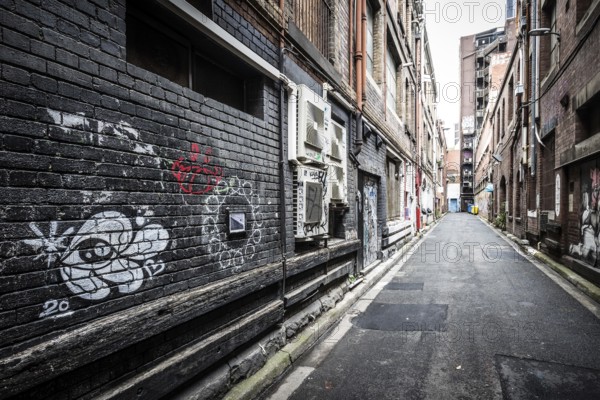Melbourne, Australia, March 5, 2021, Architectural details in Melbourne's Warburton Lane on a cloudy overcast day in Melbourne, Victoria, Australia, Oceania