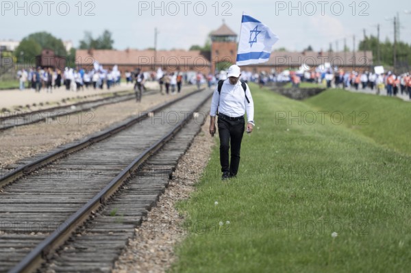 OSWIECIM, POLAND - MAY 6, 2024: March of the Living on the site of the former Auschwitz Birkenau concentration camp