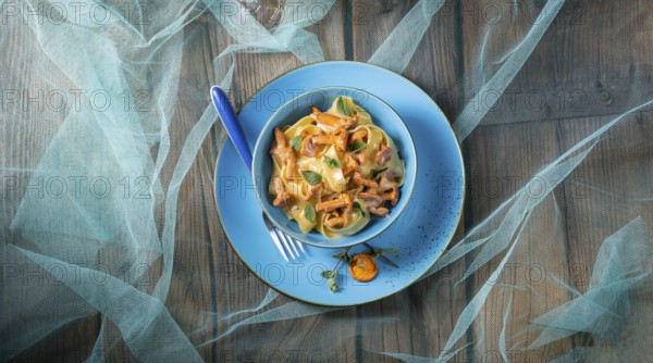 Pappardelle with cheese sauce and fresh chanterelles