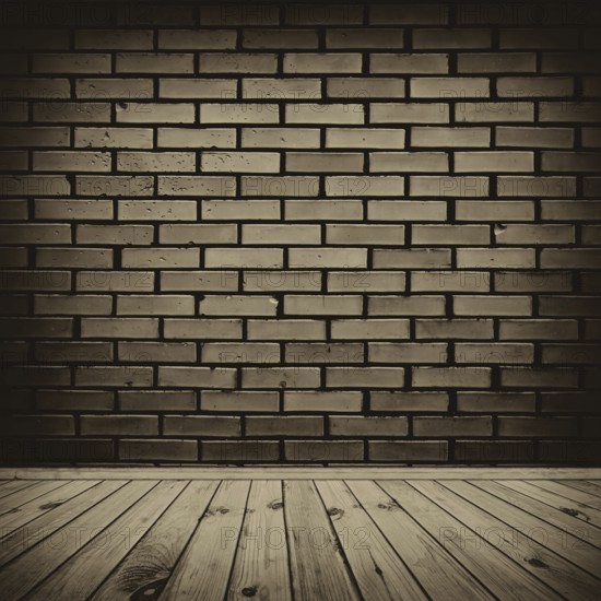 Interior with brick wall and wooden floor