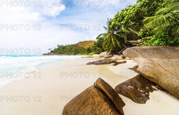 The beautiful beach Anse Georgette at Praslin, Seychelles, Africa