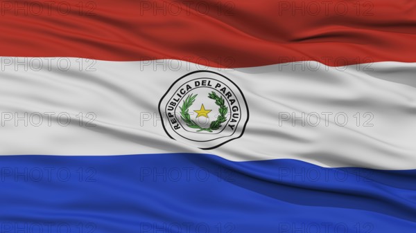 Closeup Paraguay Flag, Waving in the Wind, High Resolution