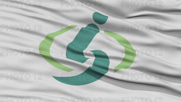 Closeup of Saitama Flag, Capital of Japan Prefecture, Waving in the Wind, High Resolution
