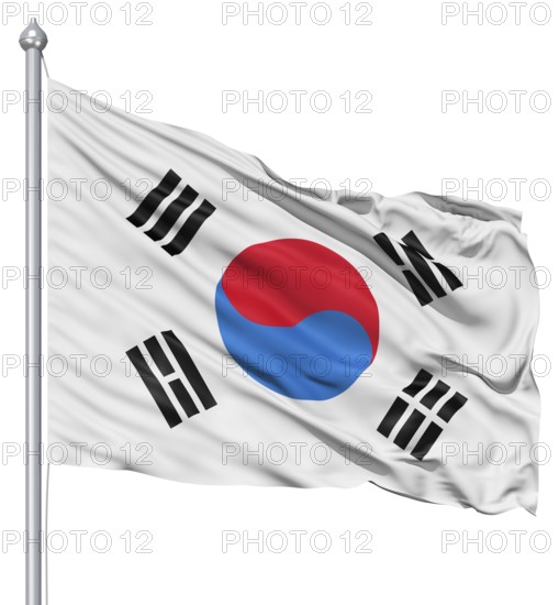 Realistic 3d flag of South Korea fluttering in the wind