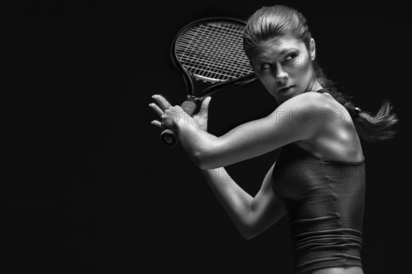 Portrait of a tennis player with a racket, Russia, Europe