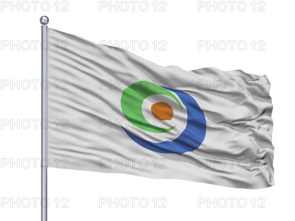 Tamana City Flag On Flagpole, Country Japan, Kumamoto Prefecture, Isolated On White Background
