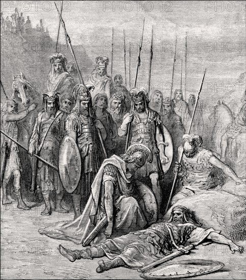 Alexander the Great before the dead Darius III, Battle of Gaugamela, 331 BC