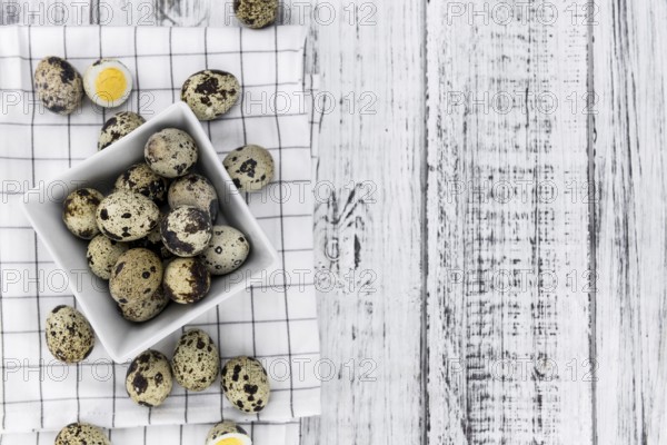 Quail Eggs (fresh) as detailed close-up shot, selective focus)