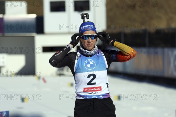Franziska Preuß (SC Haag) at the shooting range at the IBU Biathlon World Championships Lenzerheide 2025, Lenzerheide, Switzerland / SUI / CH