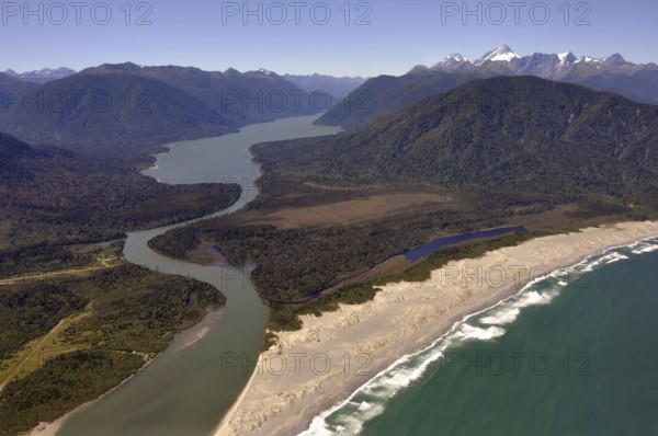 Mouth of the Kaipo River at Kaipo Bay, Fiordland, New Zealand, Oceania