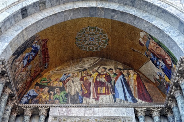 Mosaic painting at the entrance to St Mark's Basilica in Venice