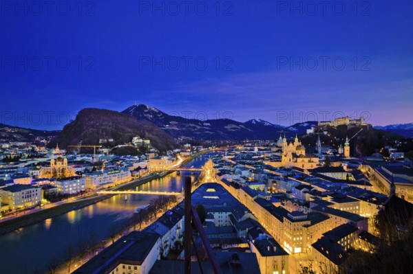 A city view of the city of Salzburg in Austria... Old Town and Fortress Hohensalzburg Austria