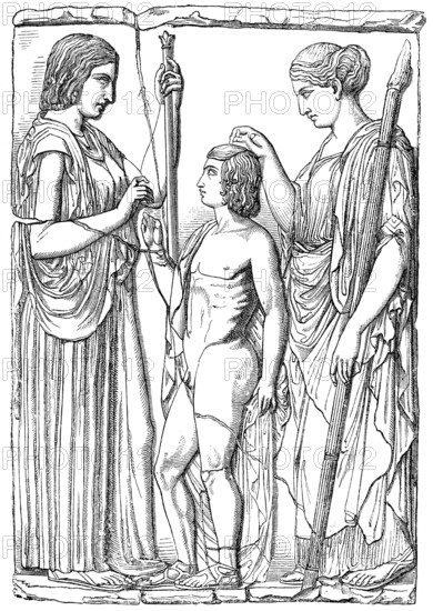 Demeter, Persephone and Triptolemos, a marble bas-relief from Eleusis, Greek mythology