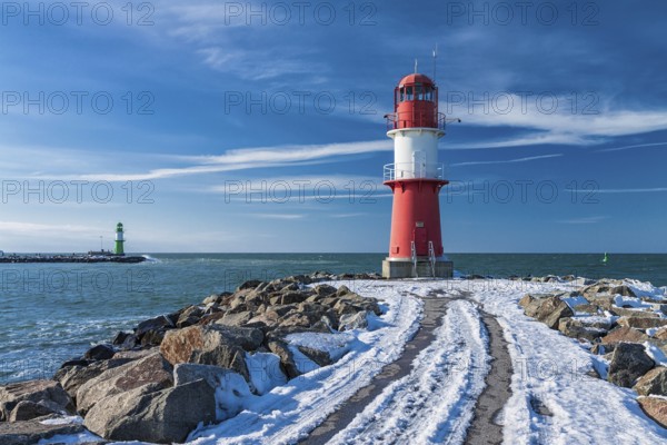 The pier towers in Warnemünde in winter