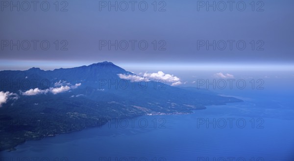 Aerial view, São Tomé and Príncipe, an African island state in the Gulf of Guinea near the equator, part of a volcanic chain with remarkable rock and coral formations