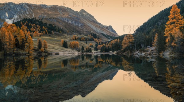 Autumn in the Swiss Alps with a view of Lake Palpuogna near the Albulapass in the Grisons