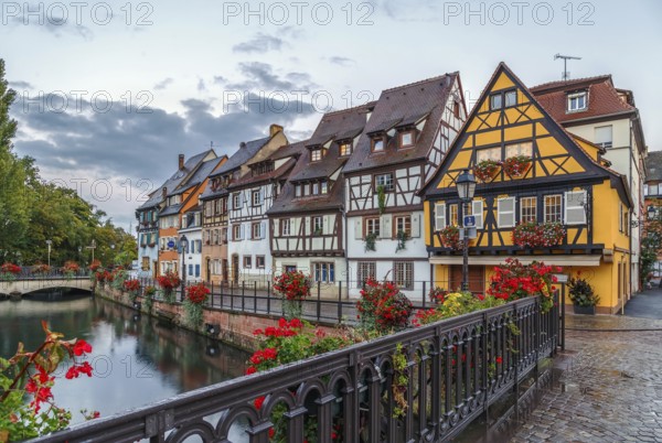 Embankment of Lauch River with historical houses in Colmar, Alsace, France, Europe