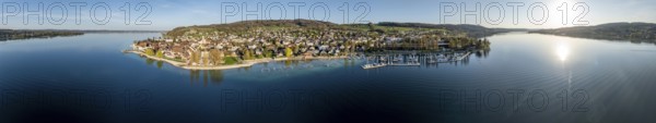 Lake Constance shore, drone shot, Steckborn on Lake Constance, Thurgau, Switzerland, Europe
